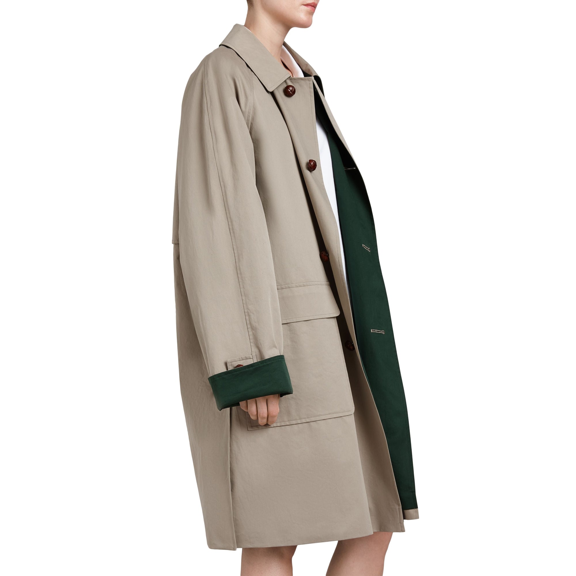 KHAKI Paletot en gabardine de coton cirée revisité