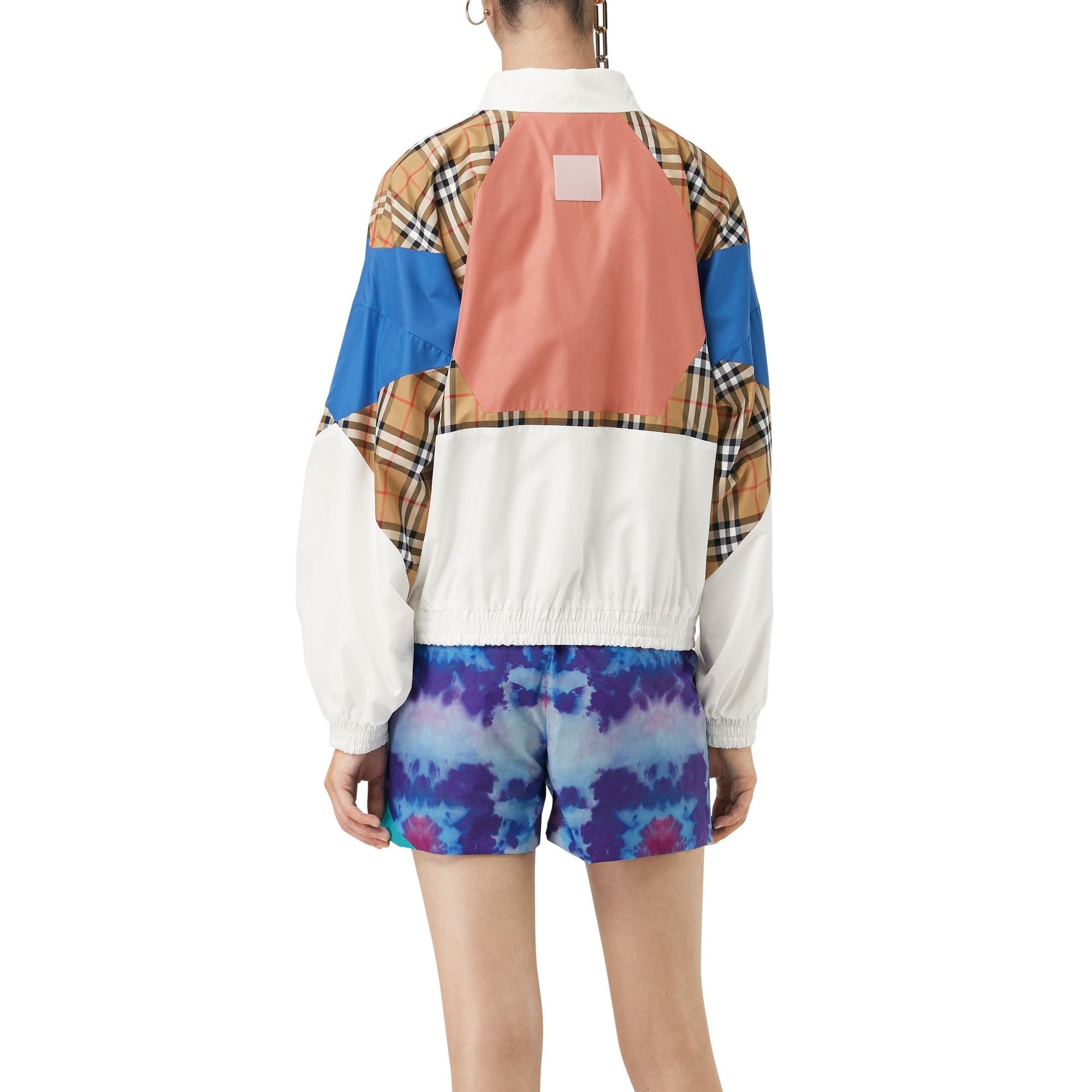 WHITE Veste de survêtement en soie à empiècement Vintage check