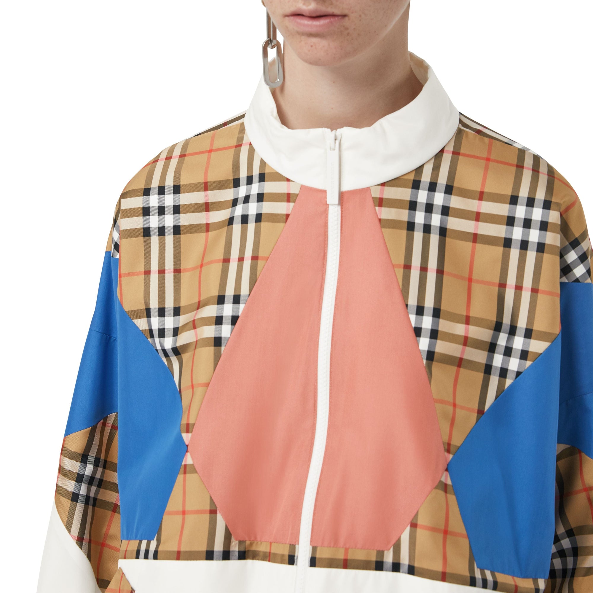 WHITE Veste de survêtement en soie à empiècement Vintage check