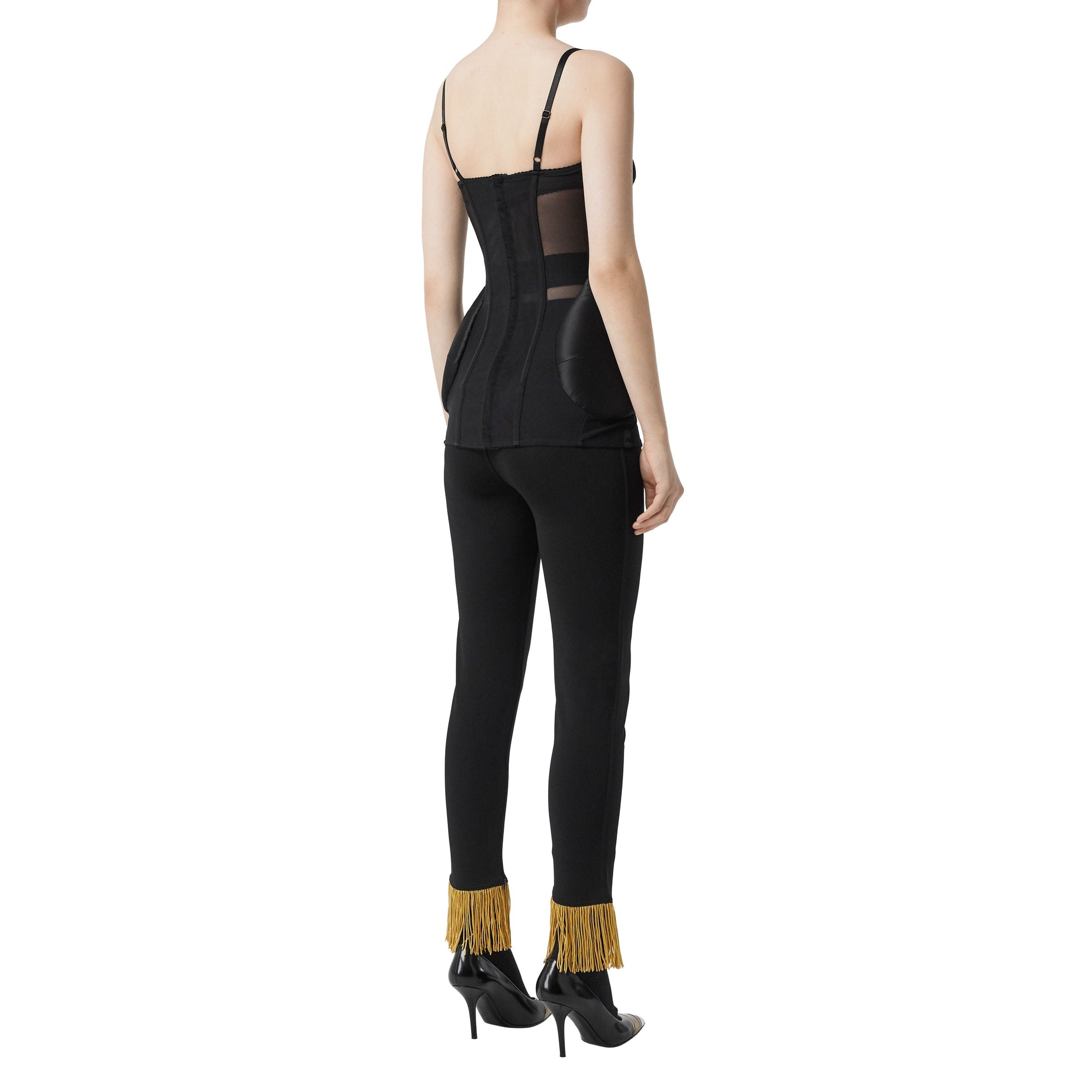 Corset rembourré panneau de soie mesh - Noir