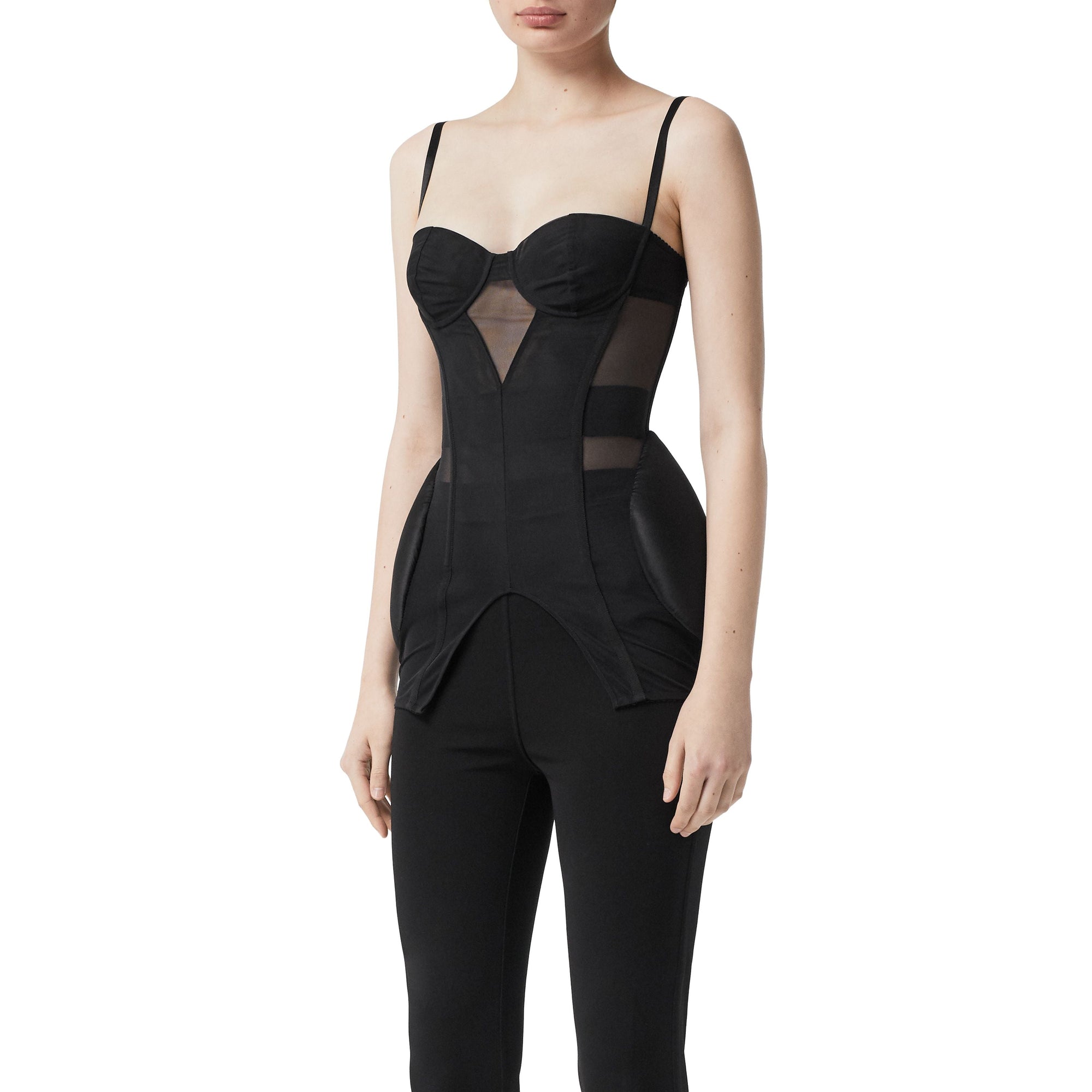 Corset rembourré panneau de soie mesh - Noir