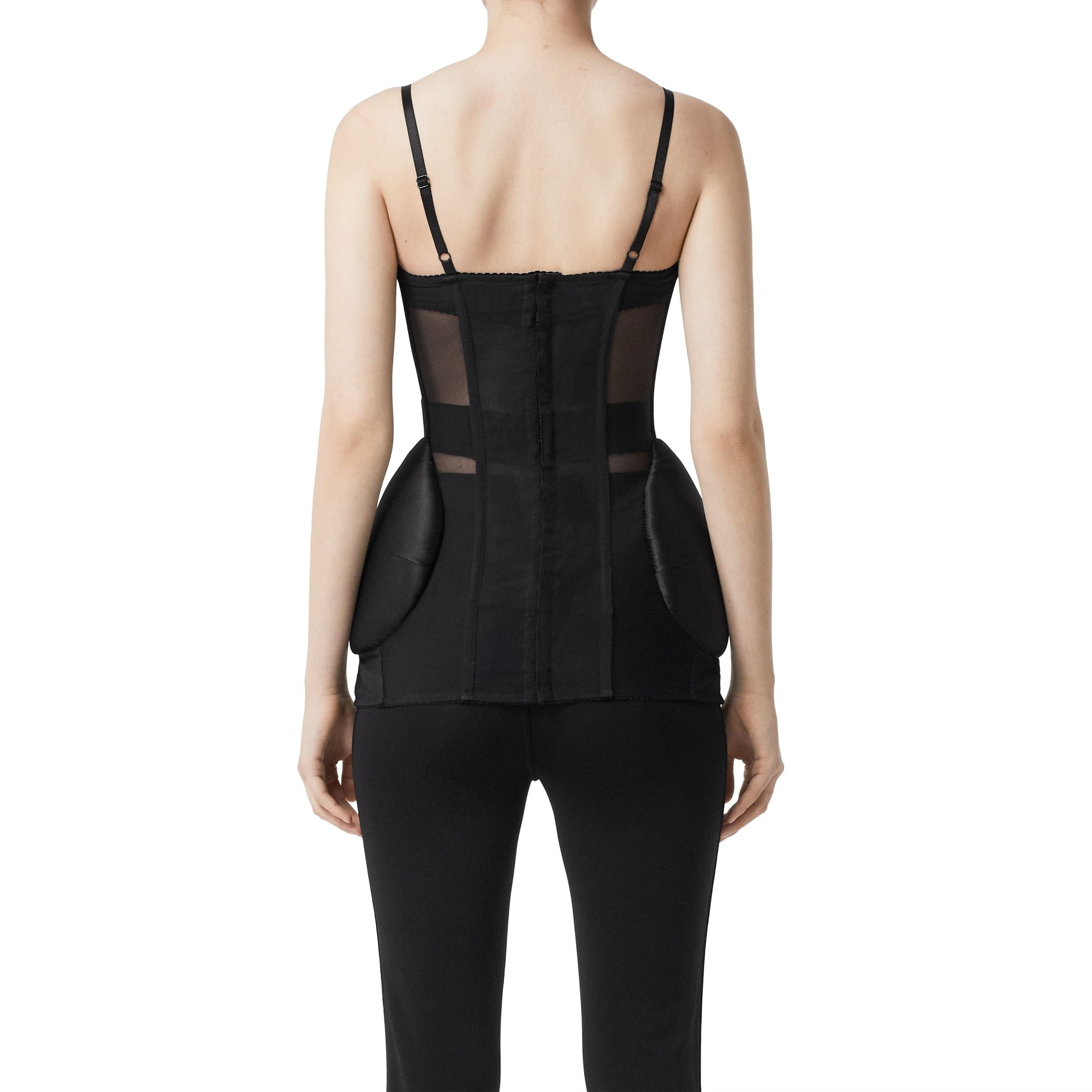 Corset rembourré panneau de soie mesh - Noir