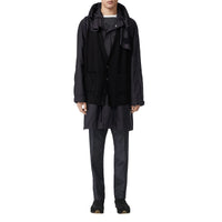 Parka en nylon avec détails en maille et capuche amovible - Marine foncé