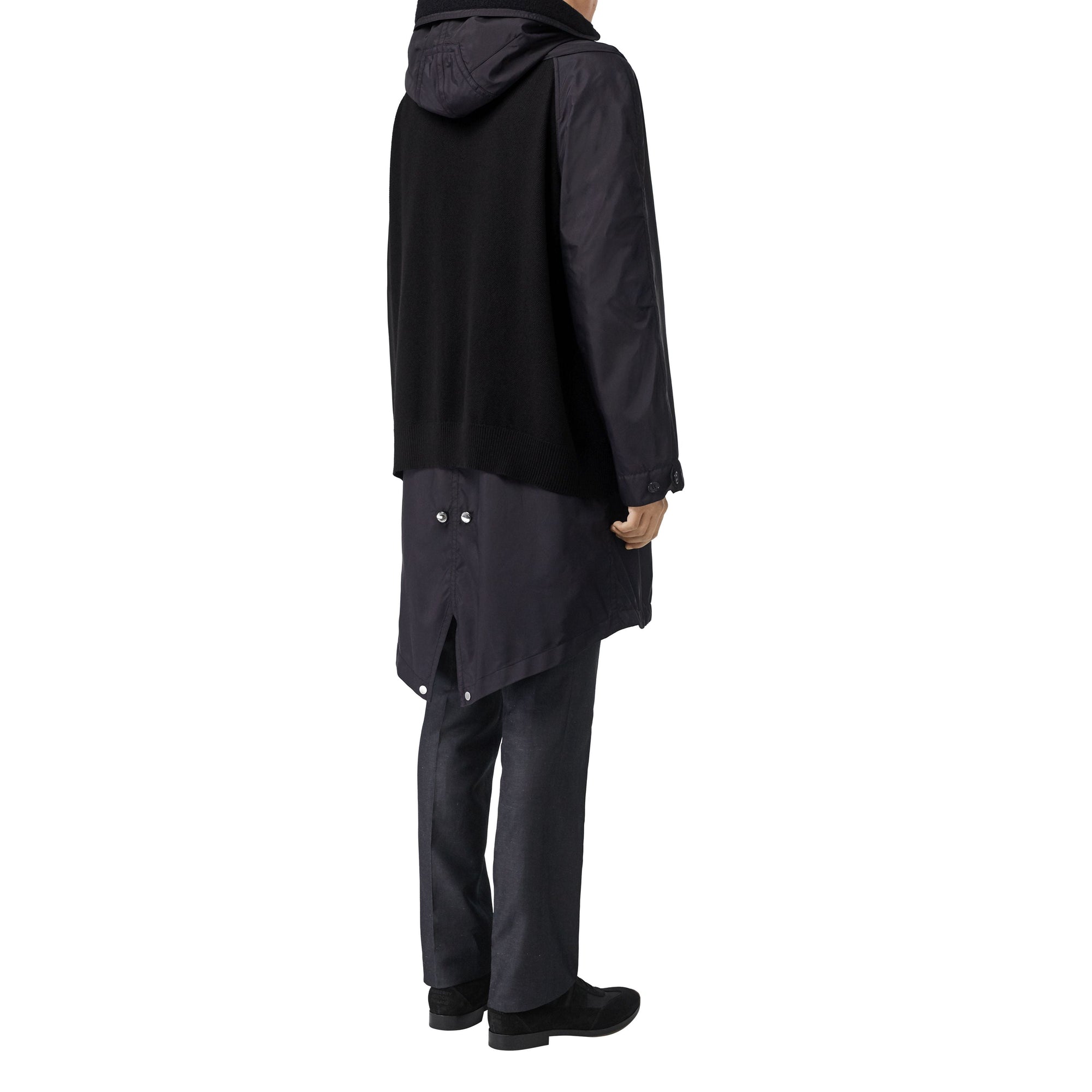 Parka en nylon avec détails en maille et capuche amovible - Marine foncé