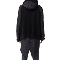 Parka en nylon avec détails en maille et capuche amovible - Marine foncé