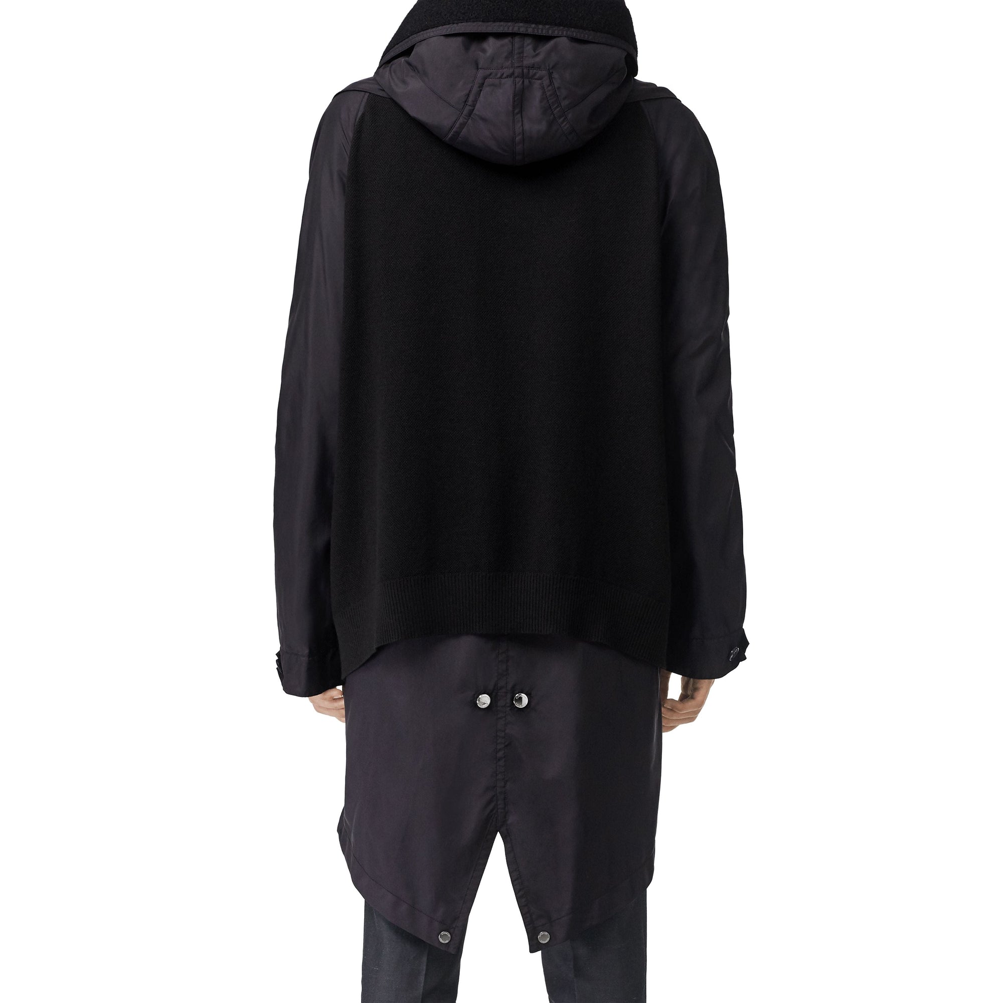 Parka en nylon avec détails en maille et capuche amovible - Marine foncé