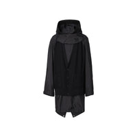 Parka en nylon avec détails en maille et capuche amovible - Marine foncé