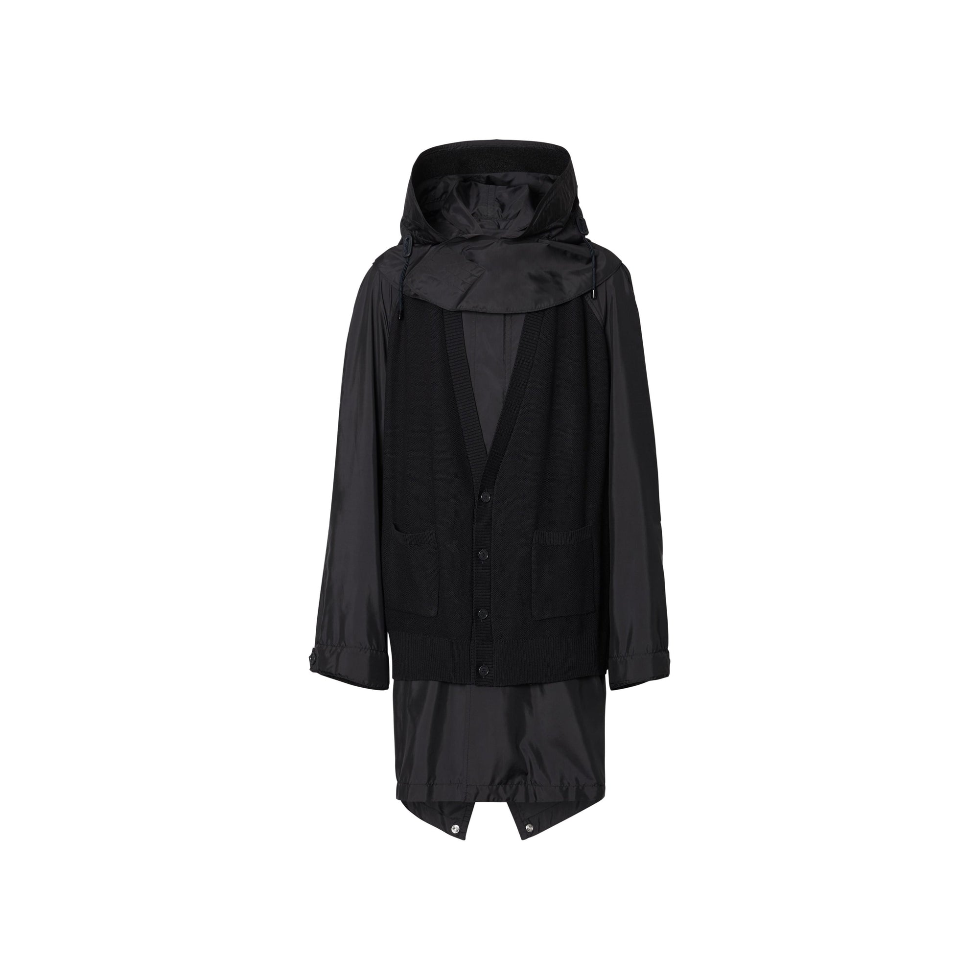 Parka en nylon avec détails en maille et capuche amovible - Marine foncé
