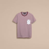 BURGUNDY/WHITE T-shirt marinière en coton avec appliqué en dentelle
