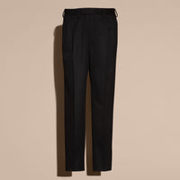 NAVY BLACK Pantalon large en laine enduite tissée en Angleterre