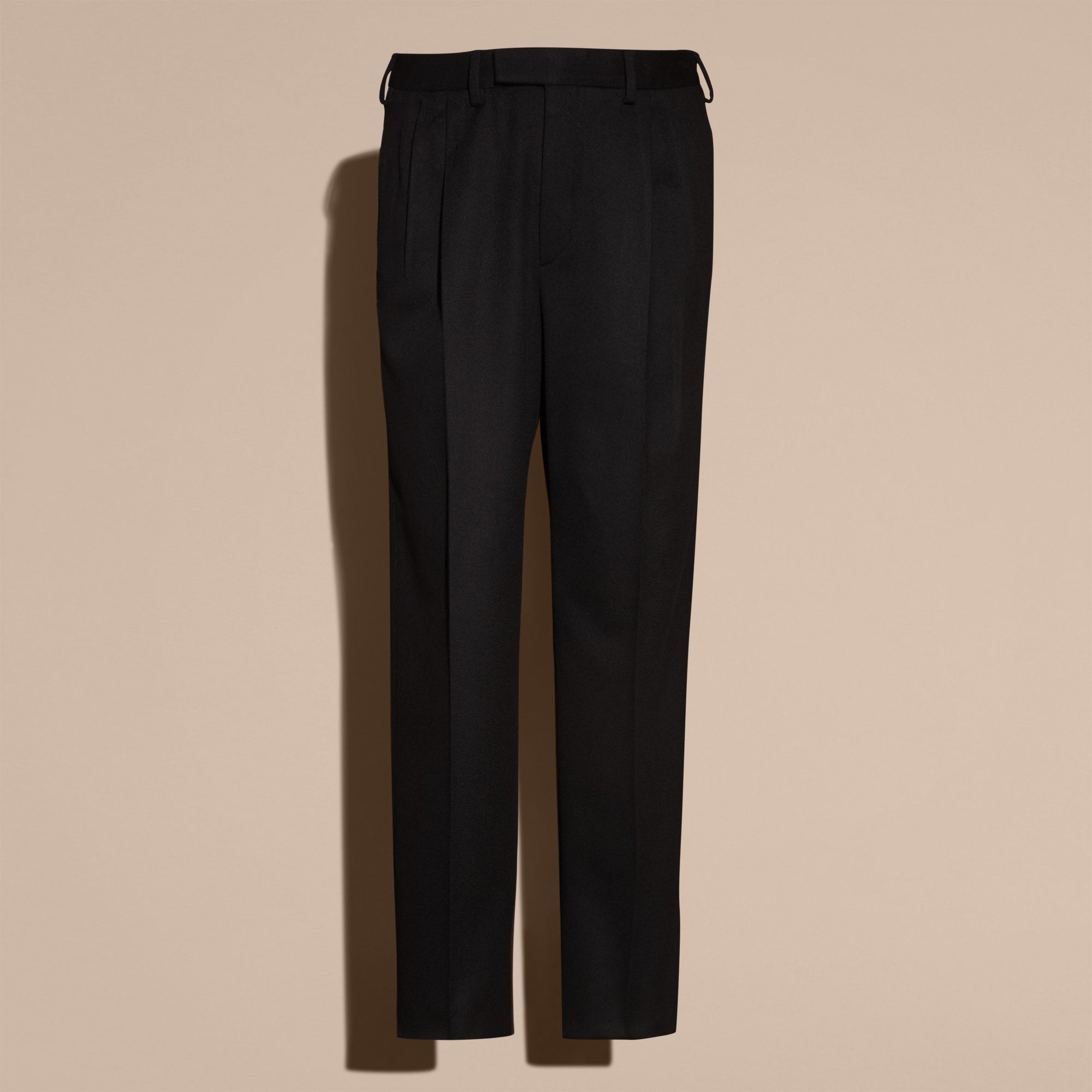 NAVY BLACK Pantalon large en laine enduite tissée en Angleterre