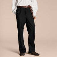 NAVY BLACK Pantalon large en laine enduite tissée en Angleterre