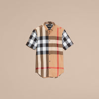 CAMEL Chemise en coton à manches courtes avec motif check