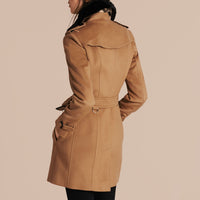 Trench-coat en laine et cachemire avec col en fourrure - Camel