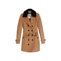 Trench-coat en laine et cachemire avec col en fourrure - Camel