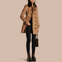 Trench-coat en laine et cachemire avec col en fourrure - Camel