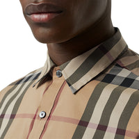 CAMEL Chemise en coton extensible à manches courtes avec motif check