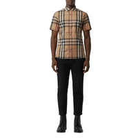 CAMEL Chemise en coton extensible à manches courtes avec motif check