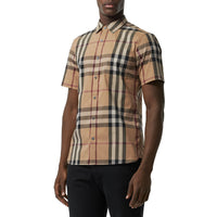 CAMEL Chemise en coton extensible à manches courtes avec motif check