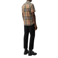 CAMEL Chemise en coton extensible à manches courtes avec motif check