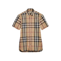CAMEL Chemise en coton extensible à manches courtes avec motif check