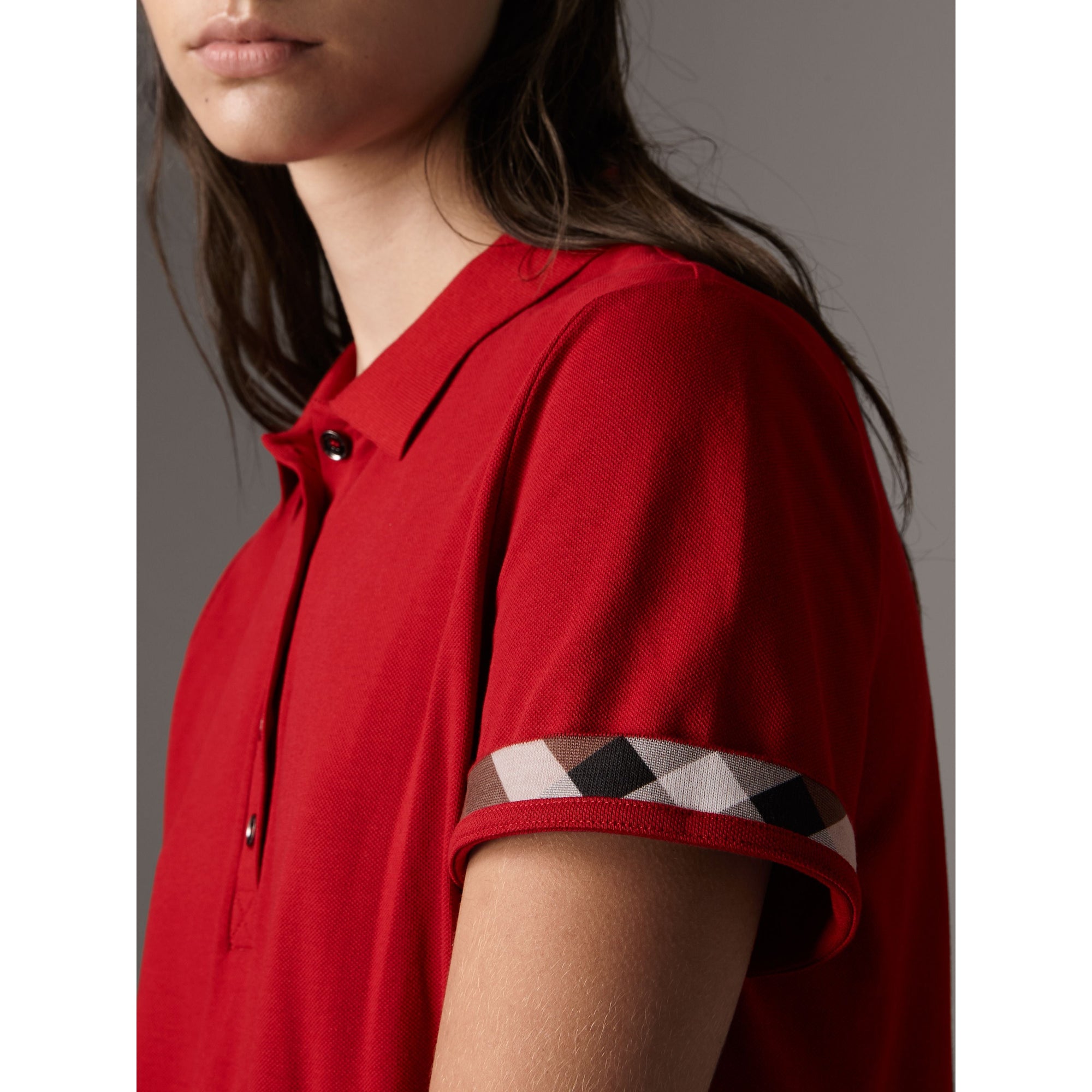 MILITARY RED Polo en piqué de coton extensible avec éléments check