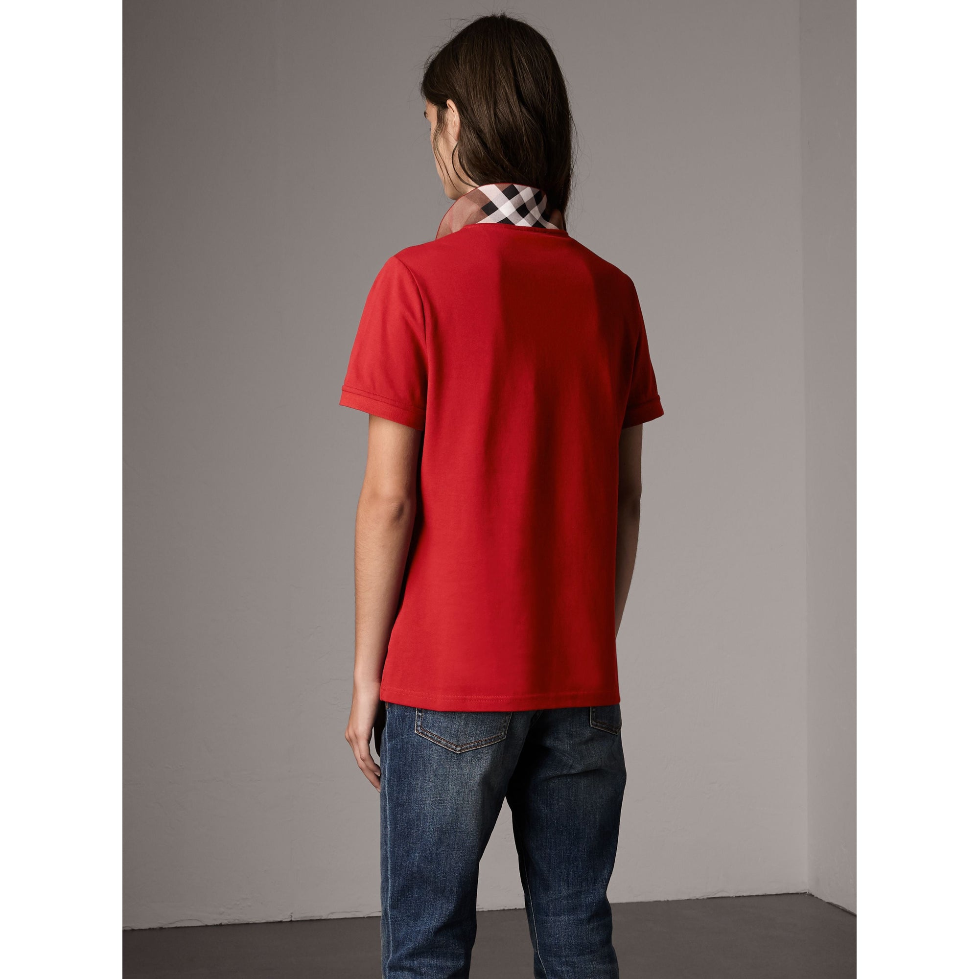 MILITARY RED Polo en piqué de coton extensible avec éléments check