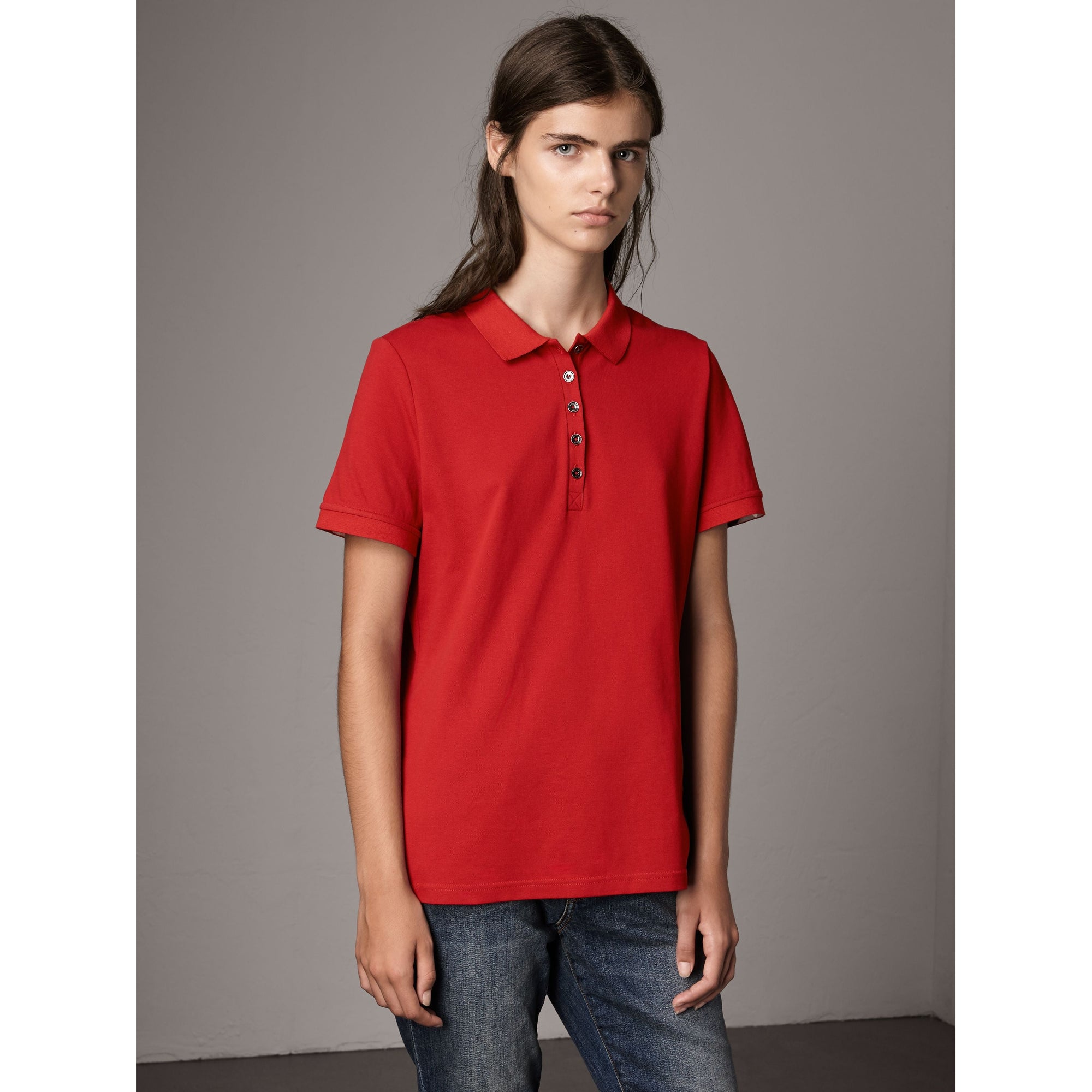 MILITARY RED Polo en piqué de coton extensible avec éléments check