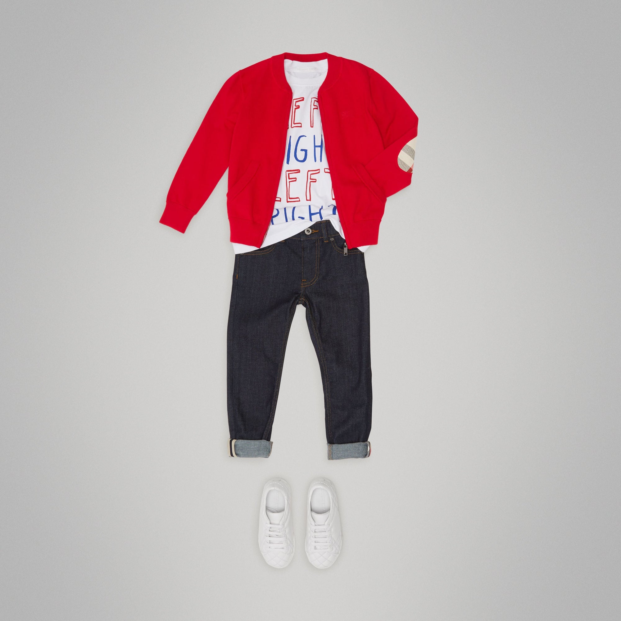 MILITARY RED Cardigan bomber en coton avec coudières à motif check