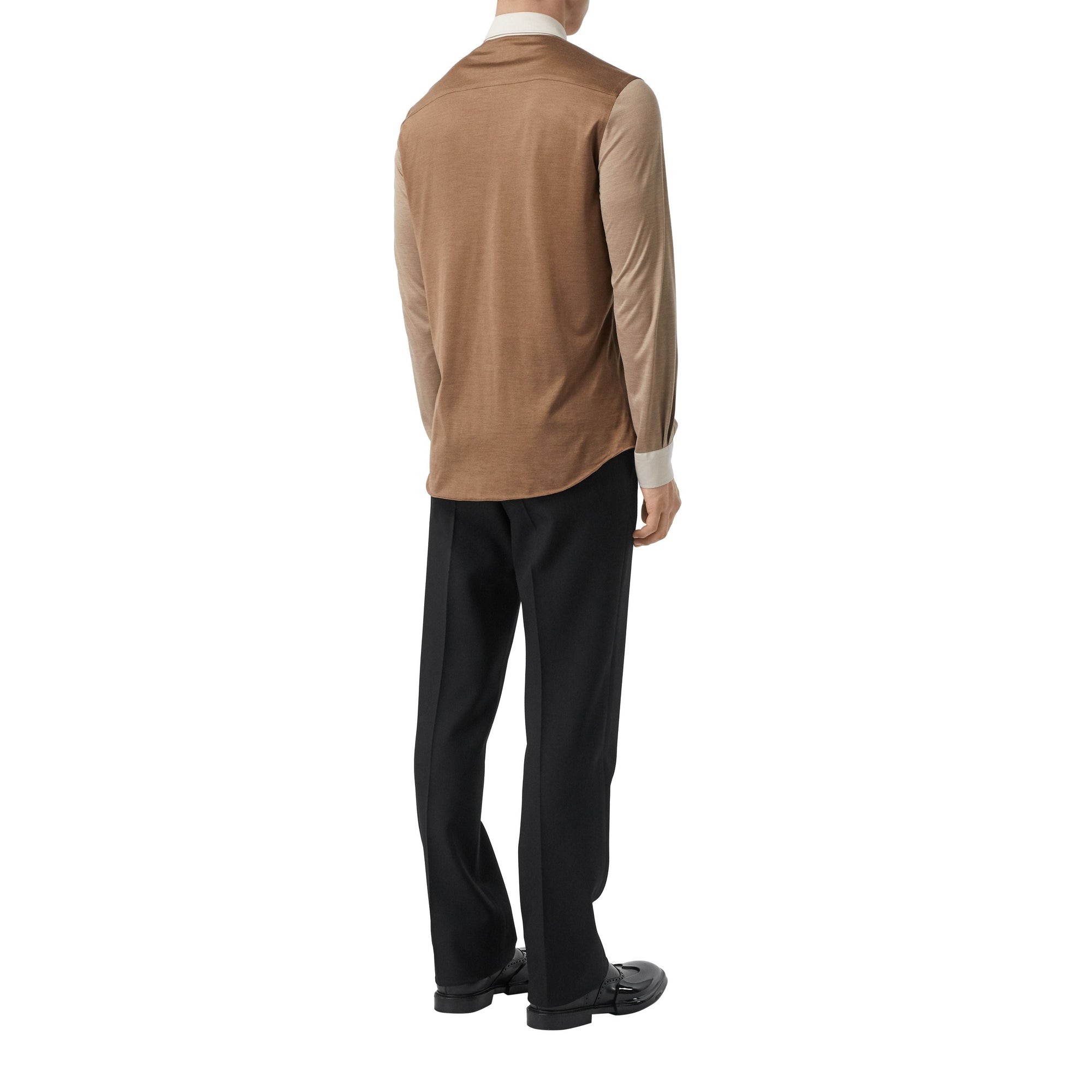Chemise en soie et laine mérinos à panneaux - Camel intense
