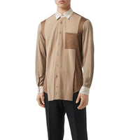 Chemise en soie et laine mérinos à panneaux - Camel intense