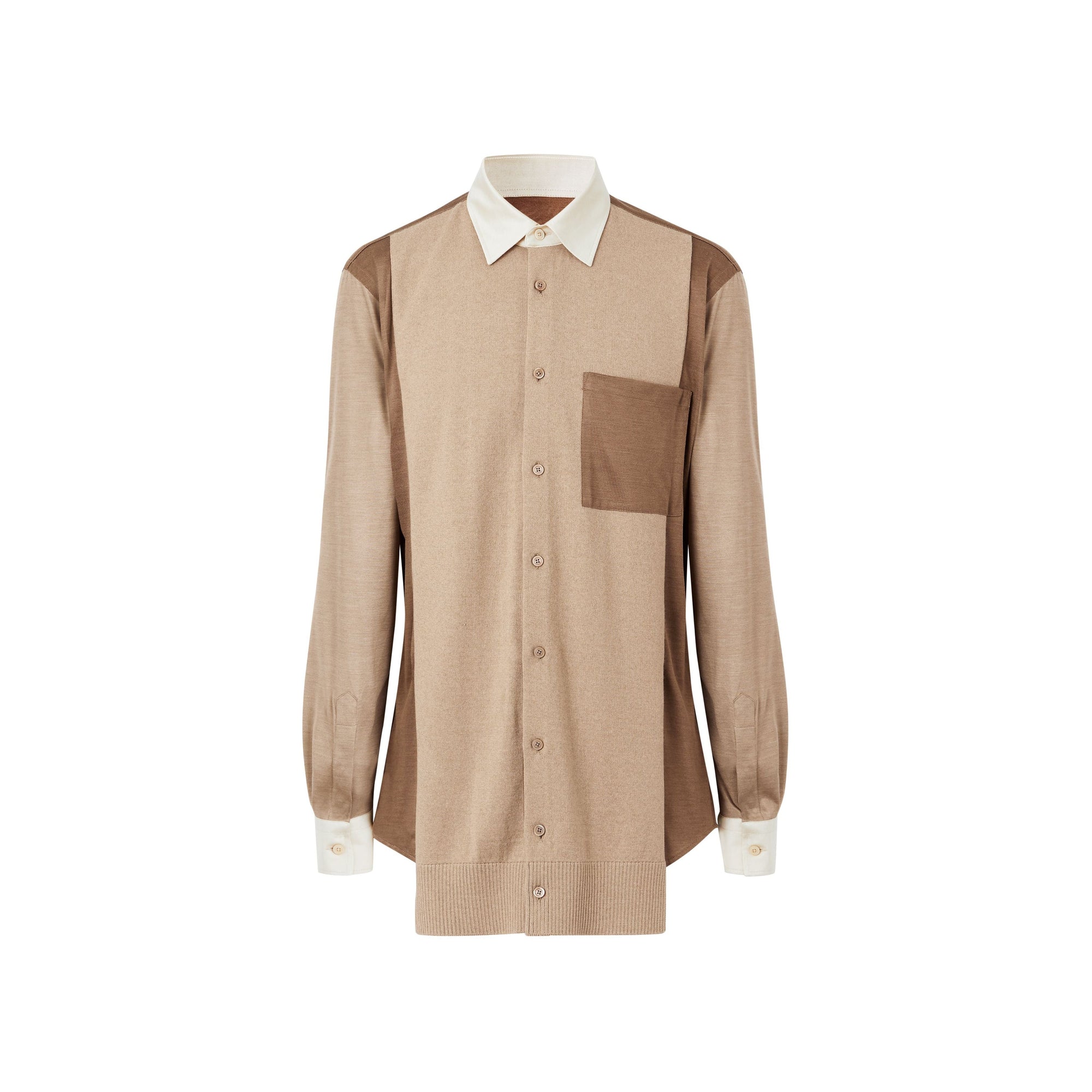 Chemise en soie et laine mérinos à panneaux - Camel intense