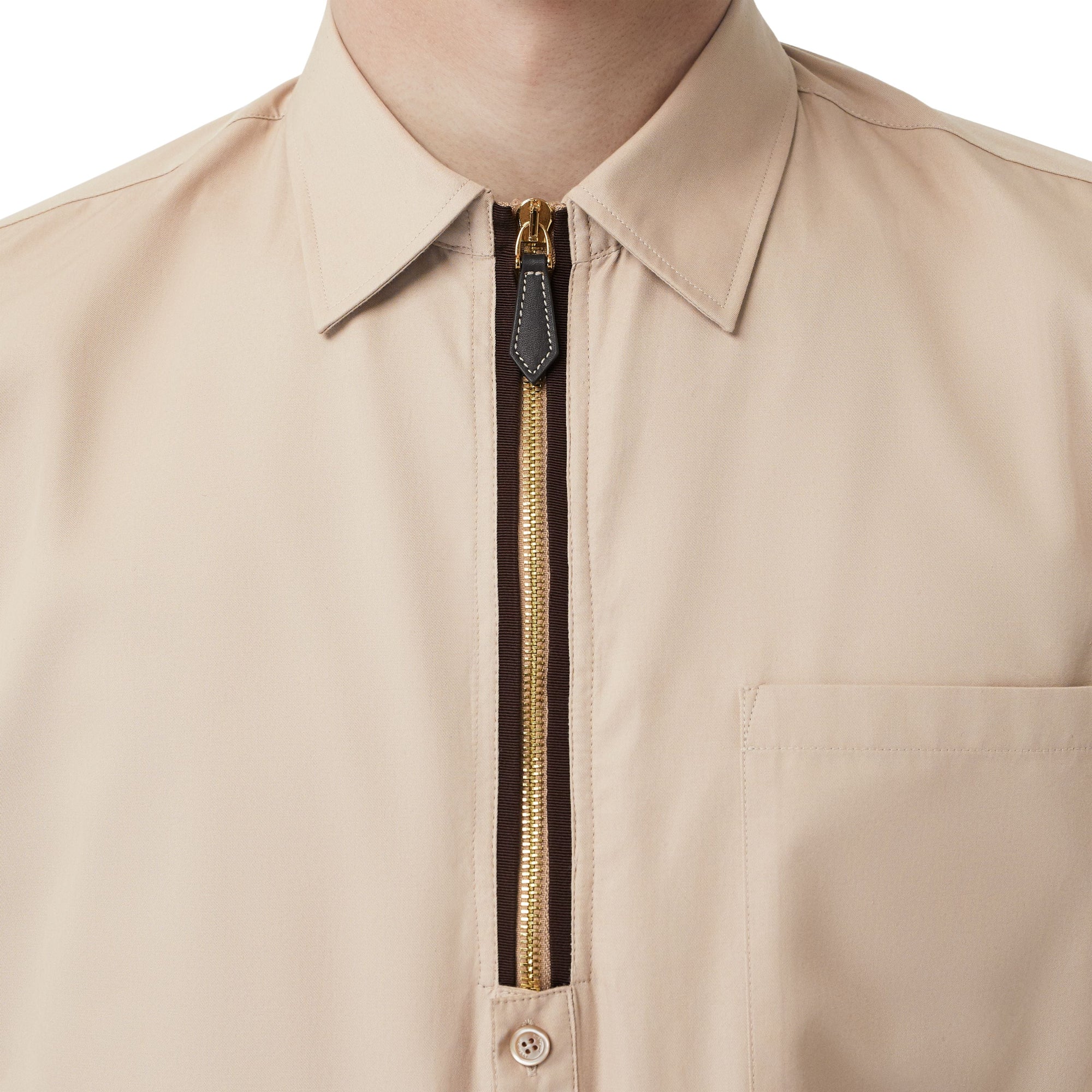 Chemise classique en sergé de coton avec zip - Fauve Doux