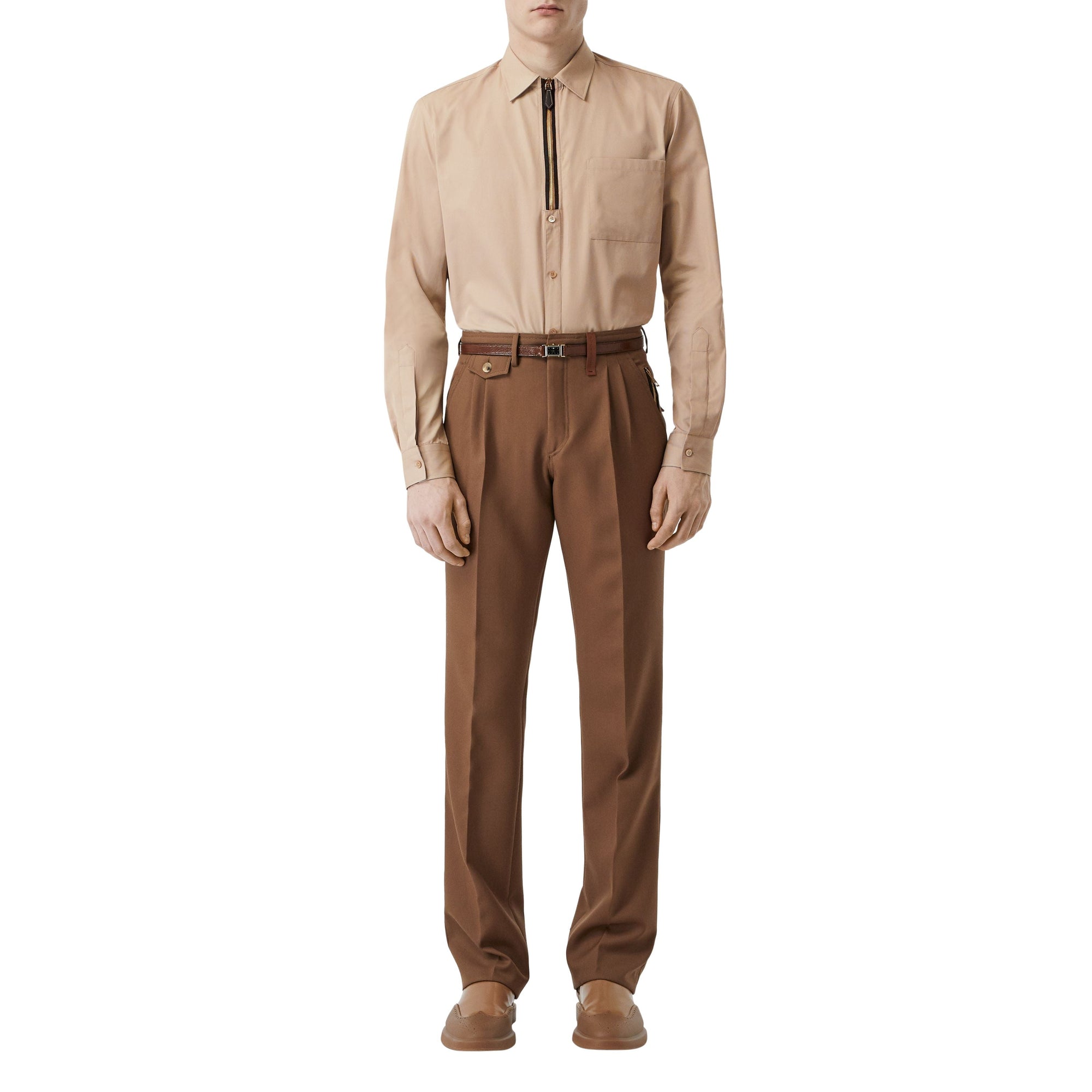 Chemise classique en sergé de coton avec zip - Fauve Doux