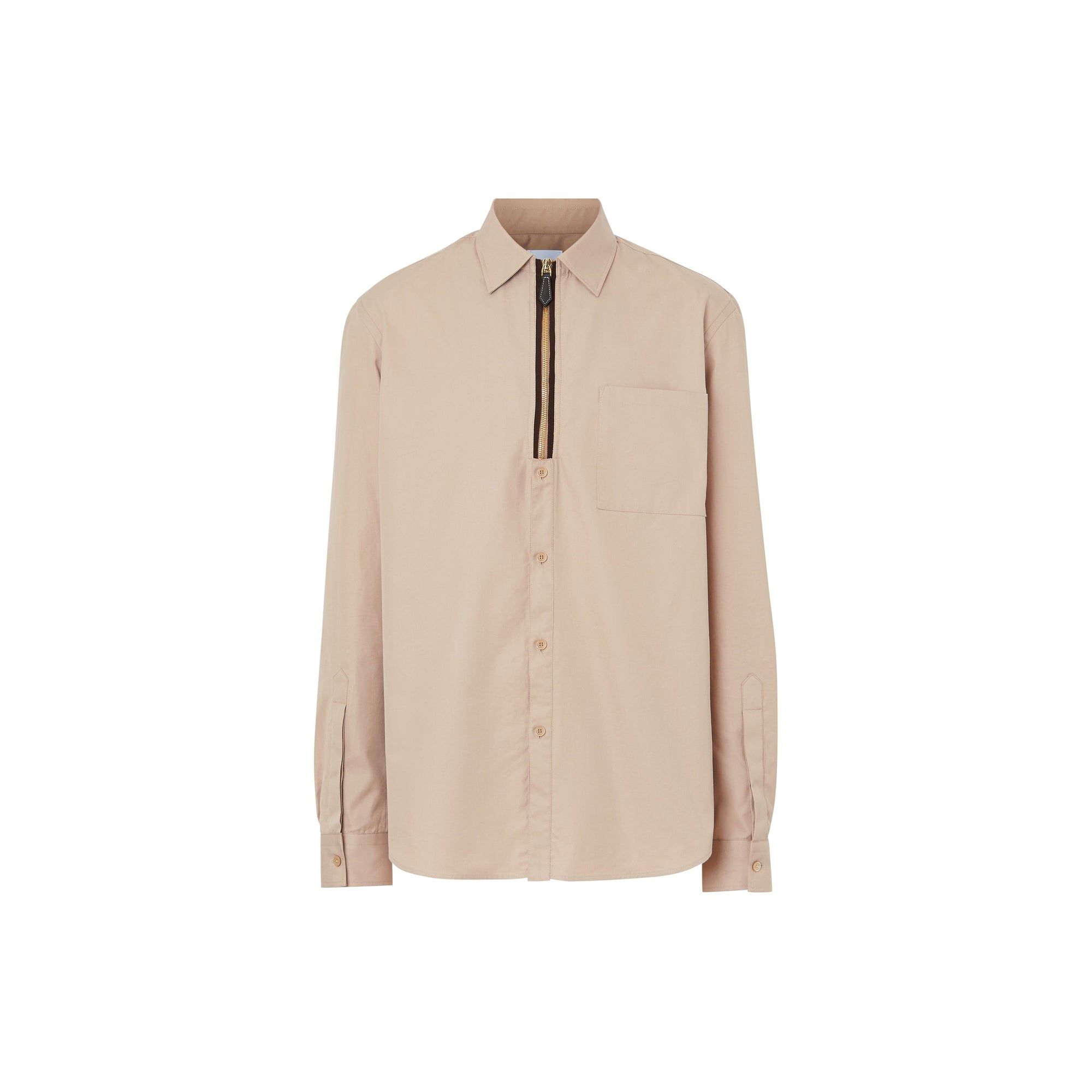 Chemise classique en sergé de coton avec zip - Fauve Doux