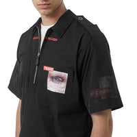 Chemise à manches courtes en coton avec imprimé montage - Noir