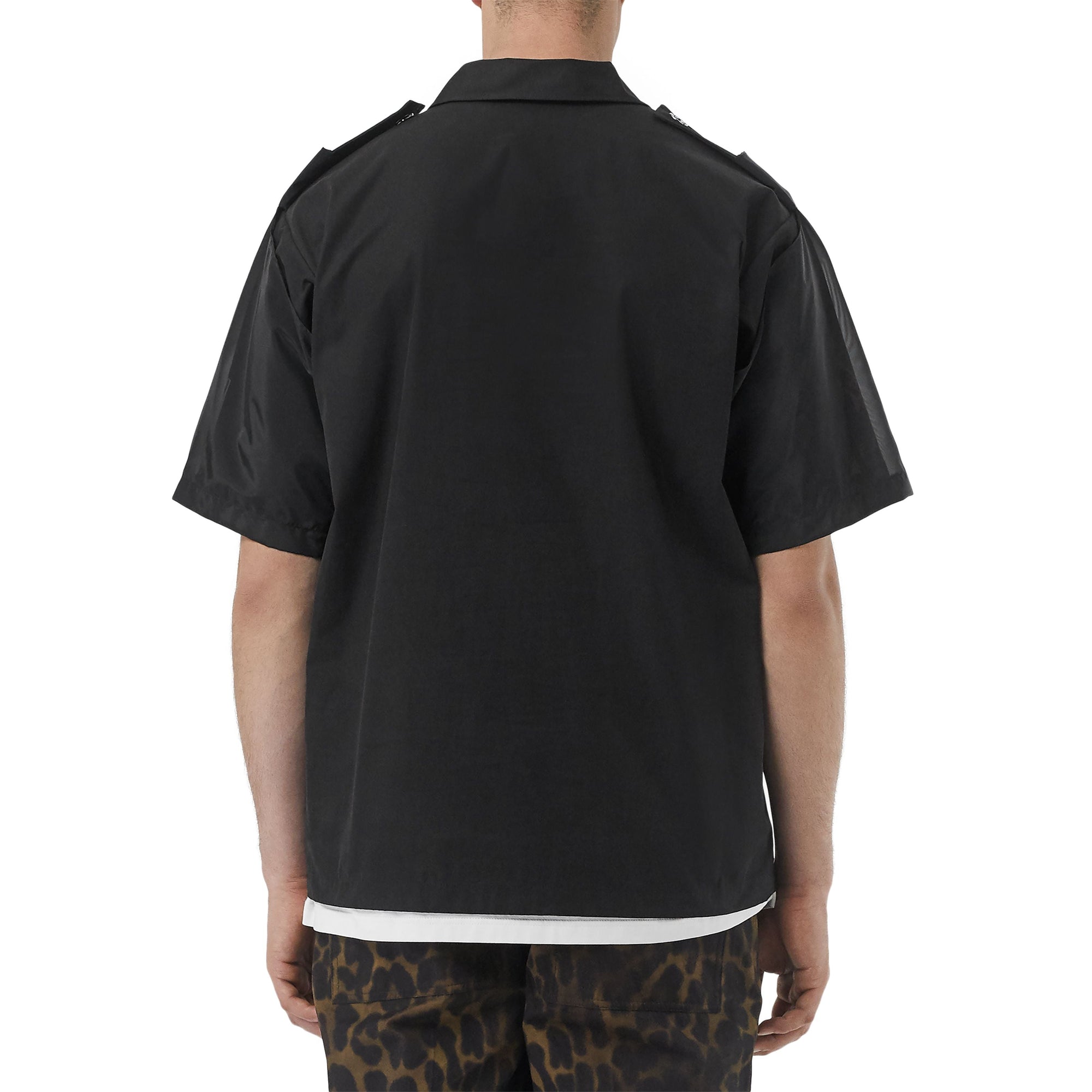 Chemise à manches courtes en coton avec imprimé montage - Noir