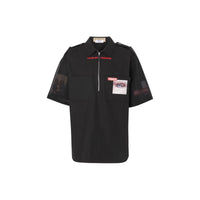 Chemise à manches courtes en coton avec imprimé montage - Noir