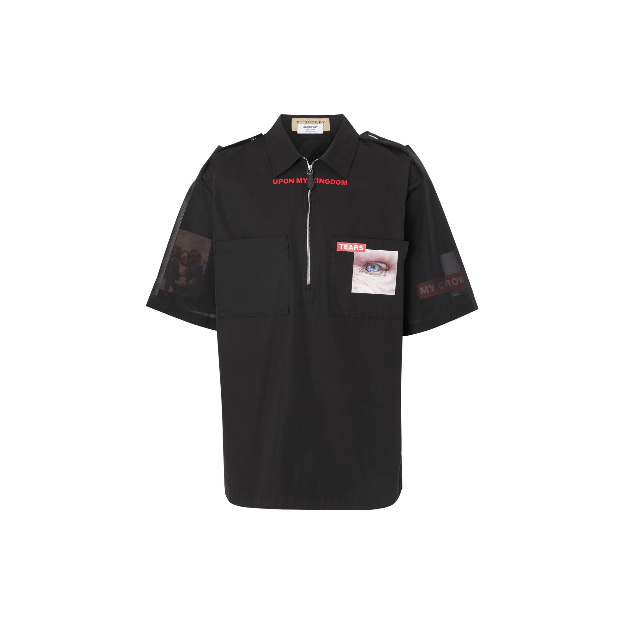 Chemise à manches courtes en coton avec imprimé montage - Noir