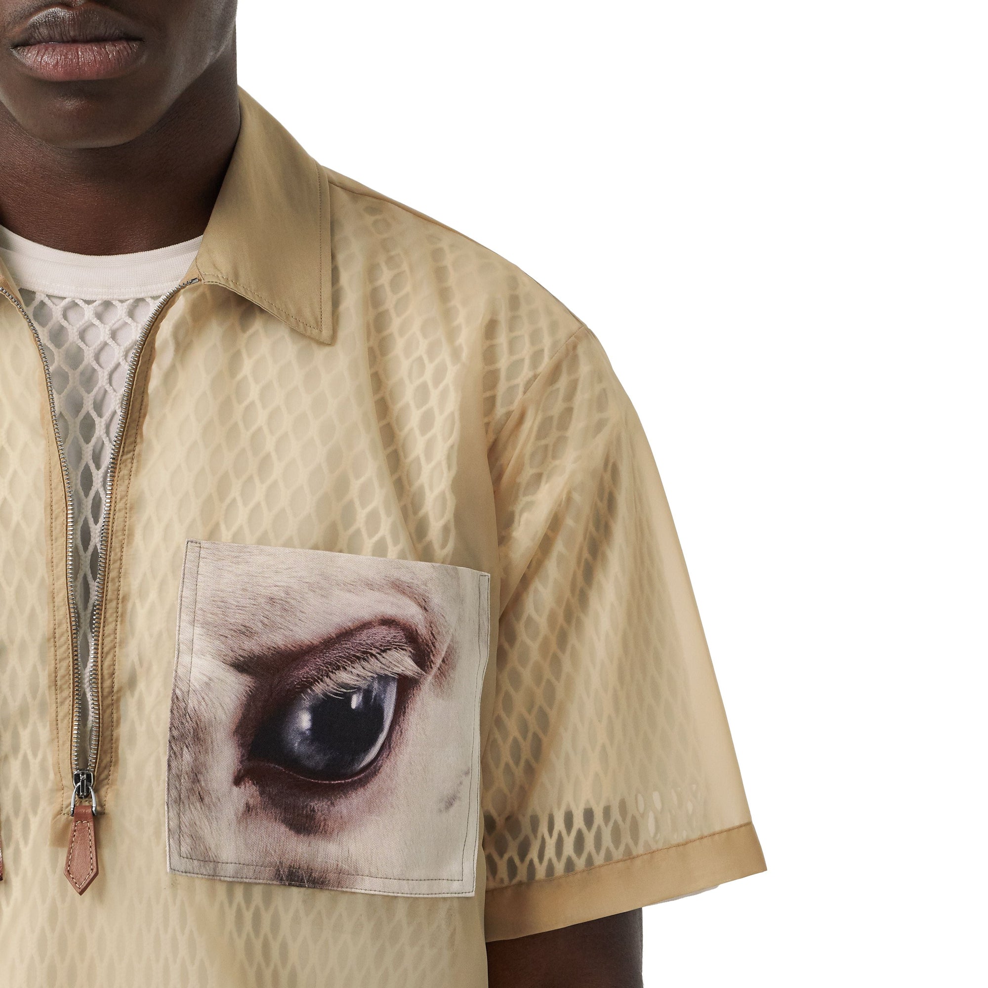 Chemise diaphane à manches courtes avec imprimé montage - Miel
