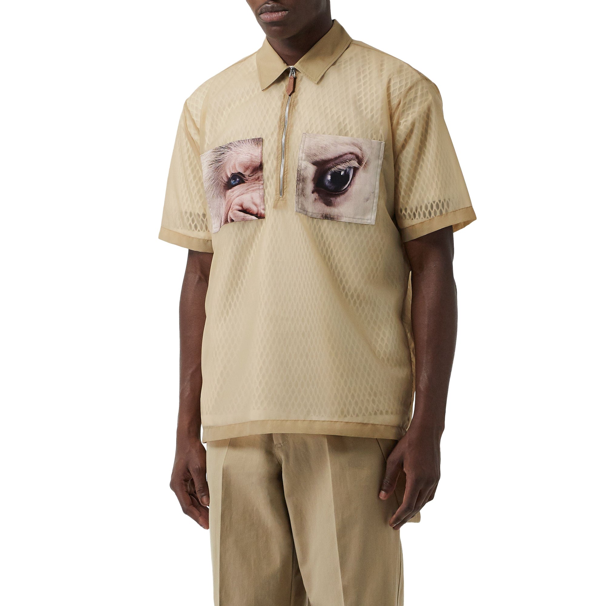 Chemise diaphane à manches courtes avec imprimé montage - Miel