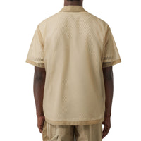 Chemise diaphane à manches courtes avec imprimé montage - Miel