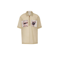 Chemise diaphane à manches courtes avec imprimé montage - Miel