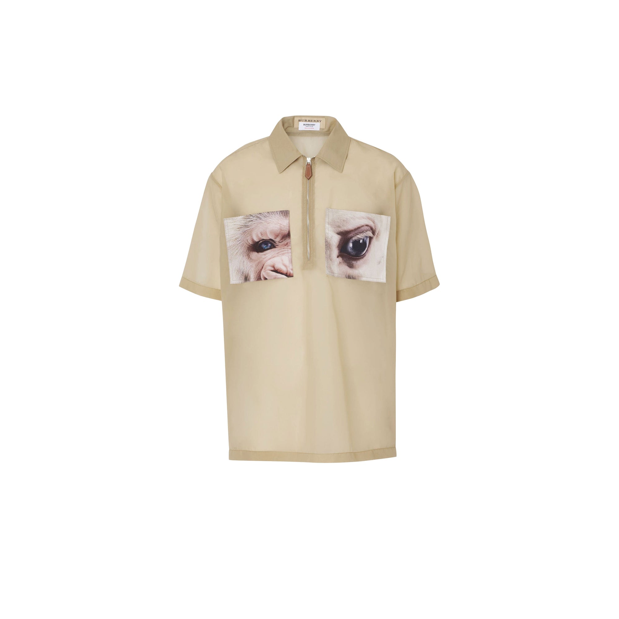 Chemise diaphane à manches courtes avec imprimé montage - Miel