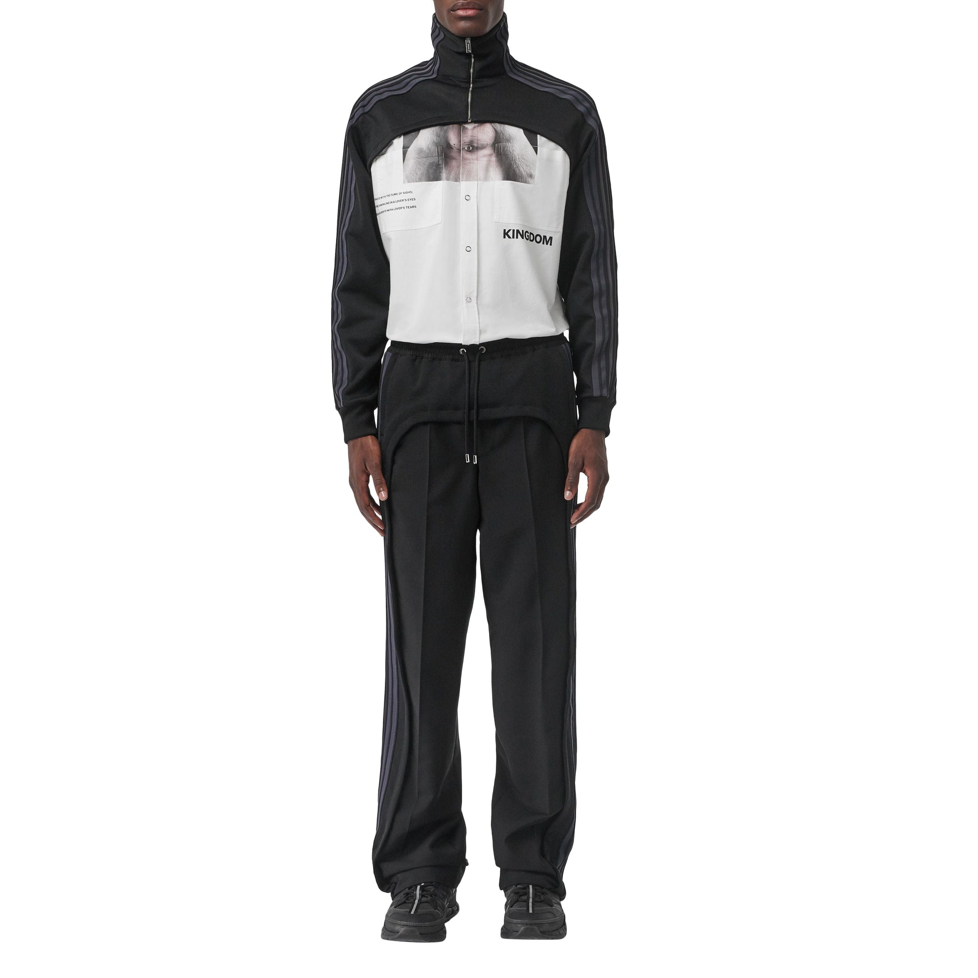 Chemise à imprimé montage avec empiècement haut de survêtement - Blanc & noir