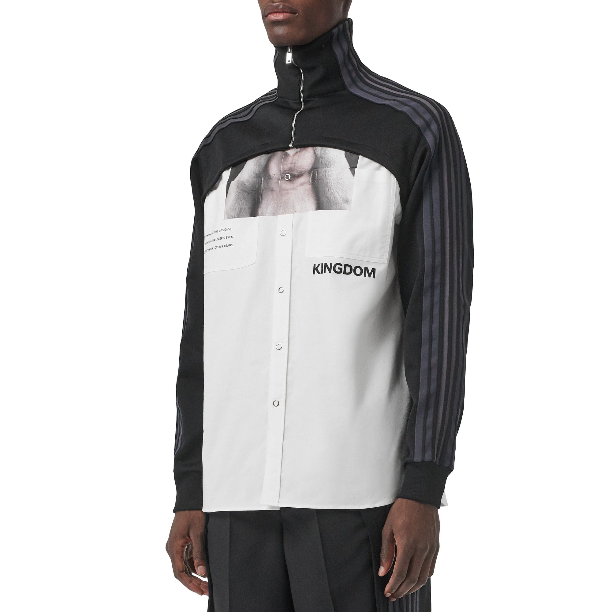 Chemise à imprimé montage avec empiècement haut de survêtement - Blanc & noir