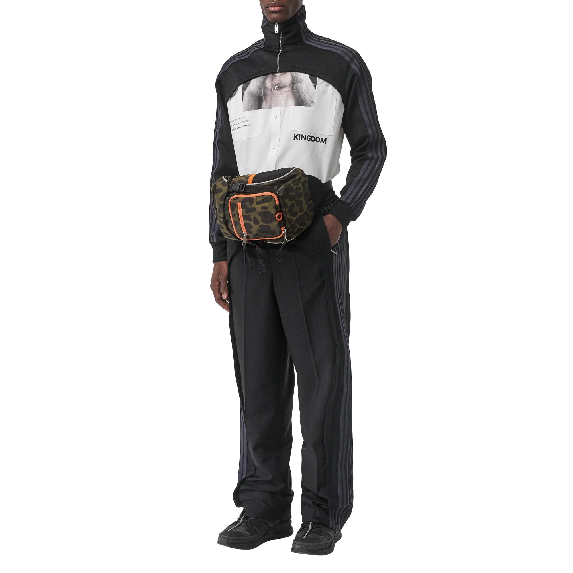 Chemise à imprimé montage avec empiècement haut de survêtement - Blanc & noir