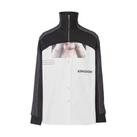 Chemise à imprimé montage avec empiècement haut de survêtement - Blanc & noir