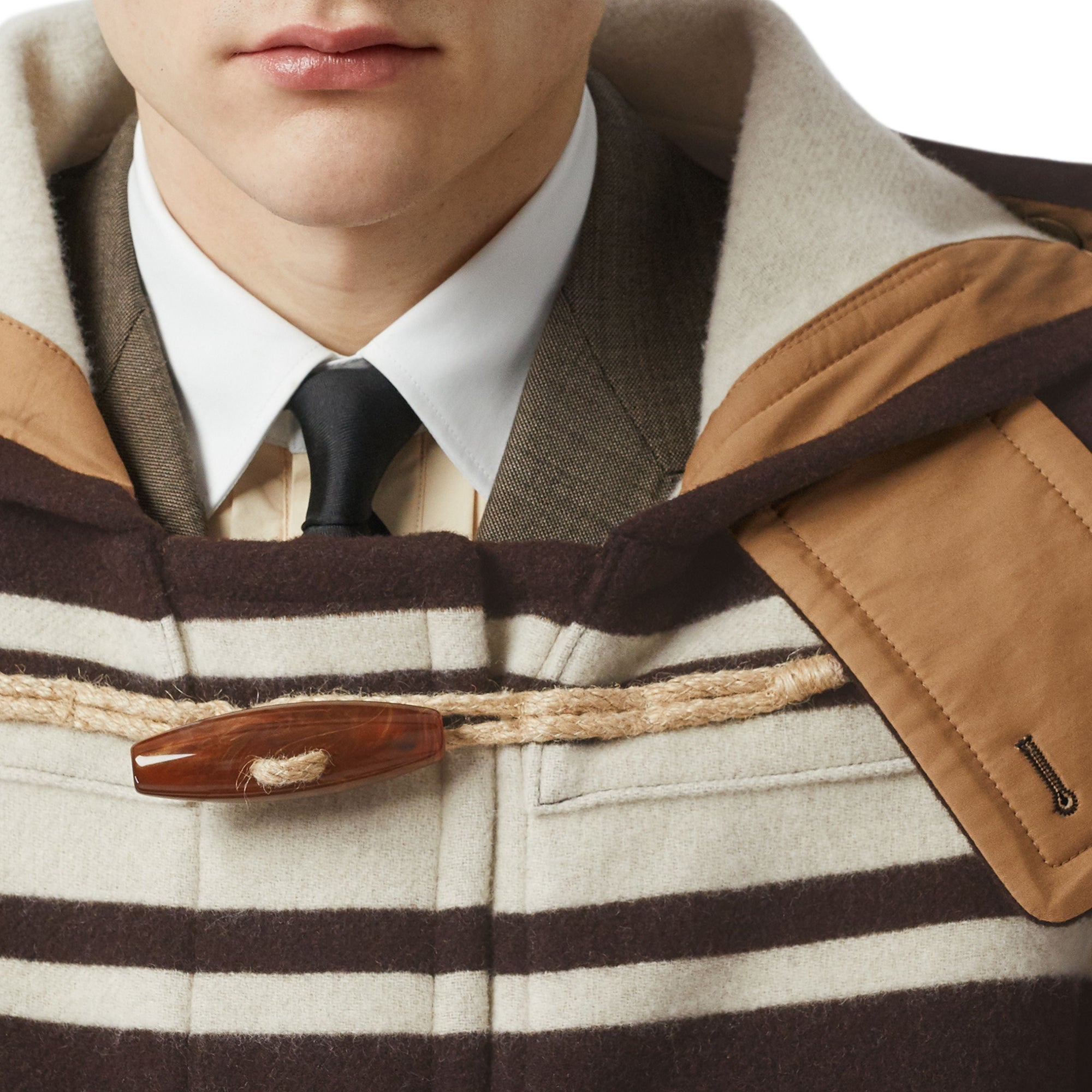 Duffle-coat en laine avec rayures - Camel