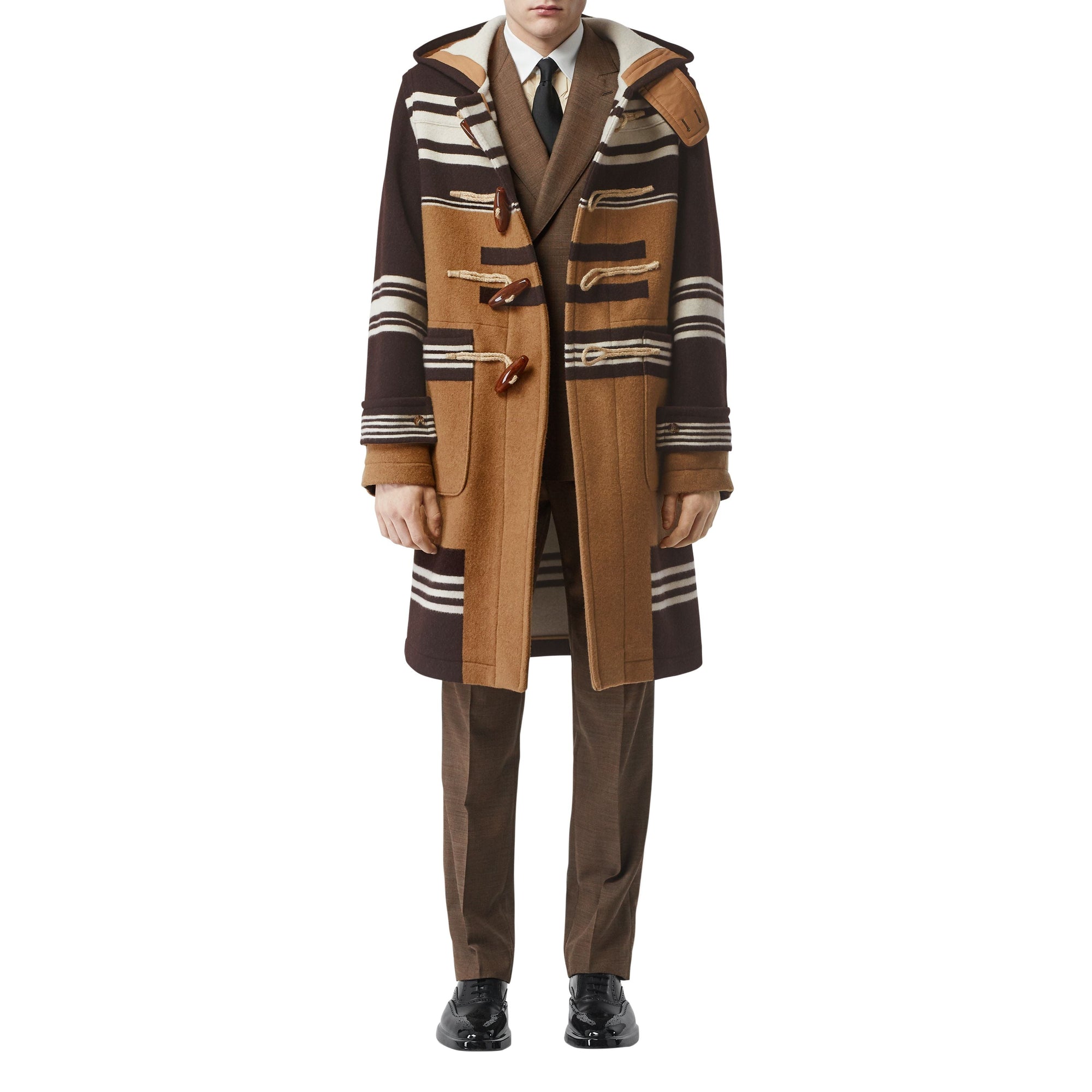 Duffle-coat en laine avec rayures - Camel